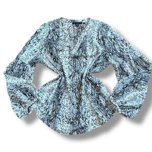 Saks Fifth Avenue Gray Semi Sheer Snake Print Balloon Sleeve Blouse - Medium